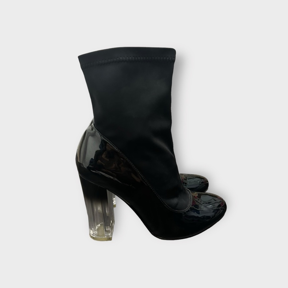 Truffle Collection Black Ombré Clear Block Heel Sock Booties - Picture 3 of 8